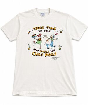Take Time Smell The Chili Dogs Funny Vintage 90s T-Shirt Screen Stars XL USA